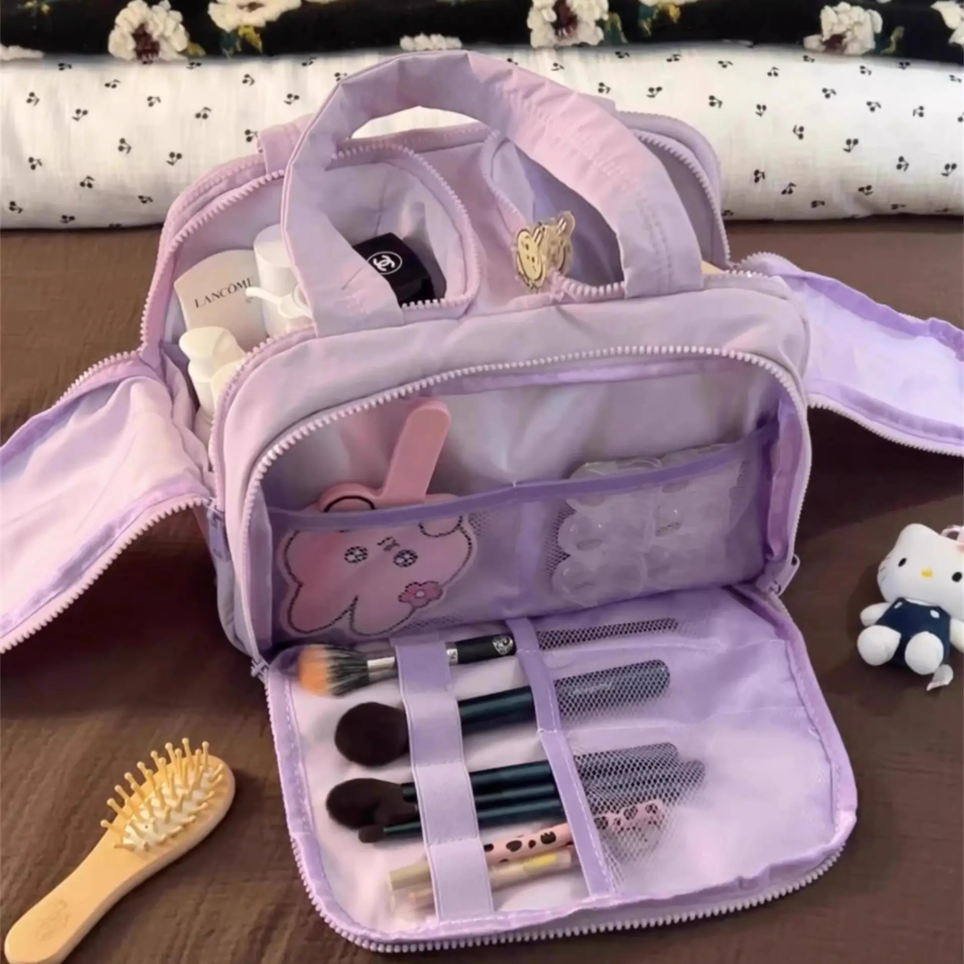 Women Large Capacity Cosmetics Bag with Makeup Brush Partition