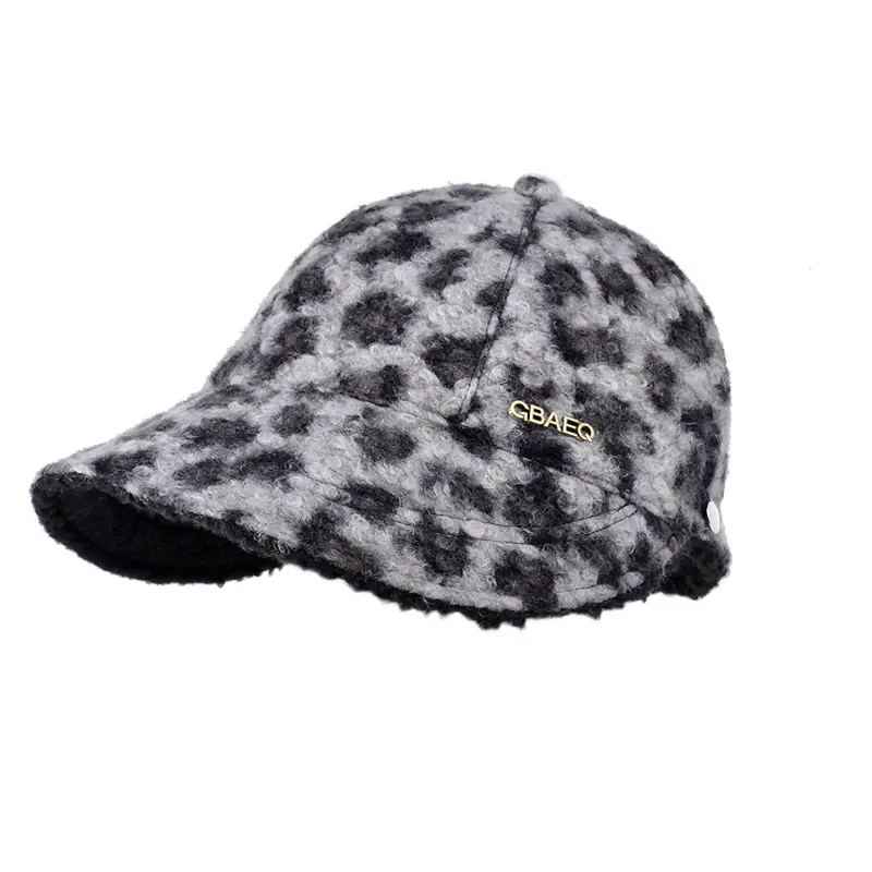 Women Leopard Print Fleece Winter Cap - Image 6