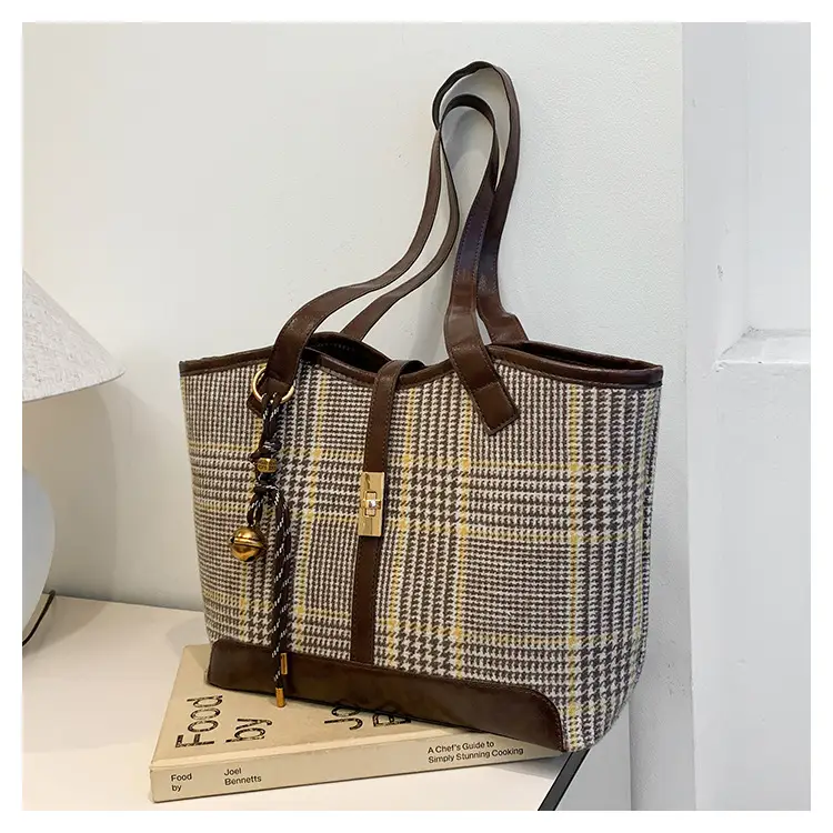 Women Woolen Plaid Shoulder Bag Large Capacity 2024 - Image 7