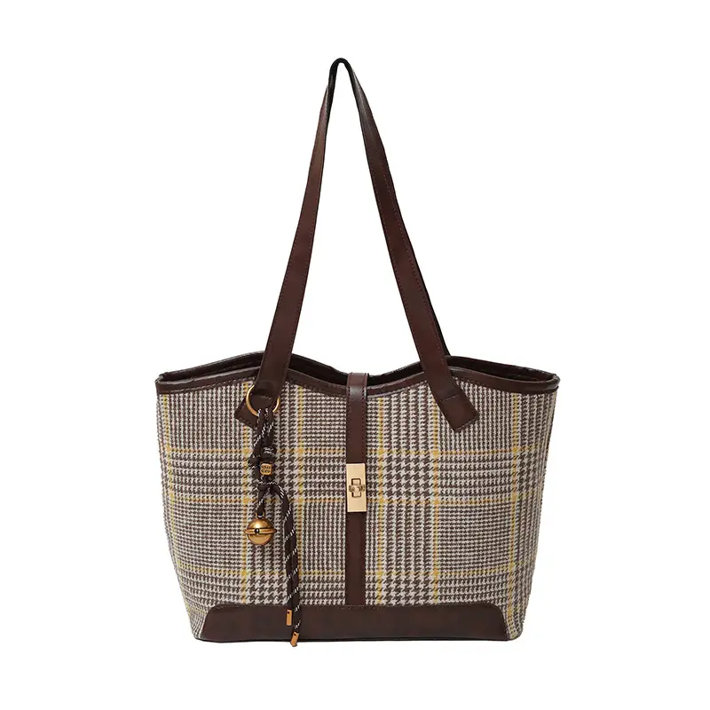 Women Woolen Plaid Shoulder Bag Large Capacity 2024 - Image 8