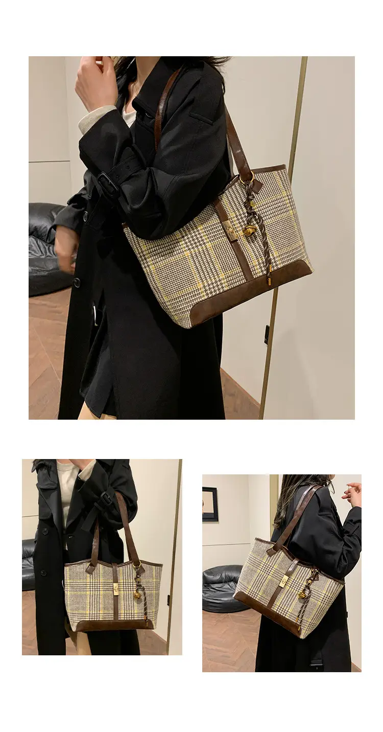 Women Woolen Plaid Shoulder Bag Large Capacity 2024 — feature 10