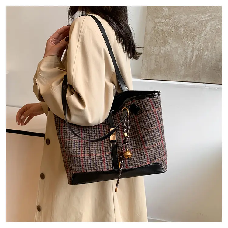 Women Woolen Plaid Shoulder Bag Large Capacity 2024 — feature 12