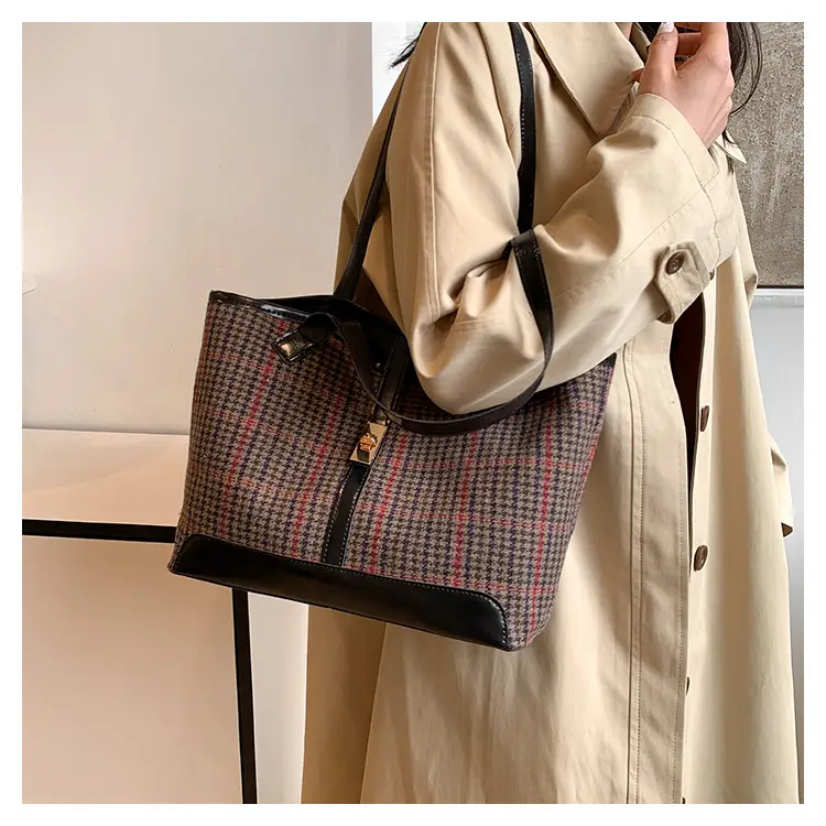 Women Woolen Plaid Shoulder Bag Large Capacity 2024 — feature 14