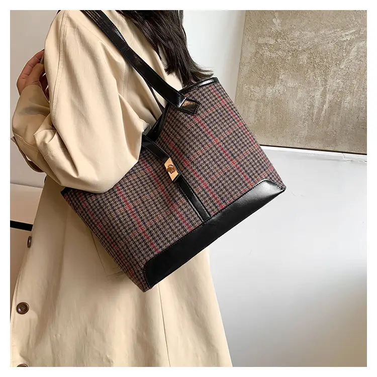 Women Woolen Plaid Shoulder Bag Large Capacity 2024 — feature 15