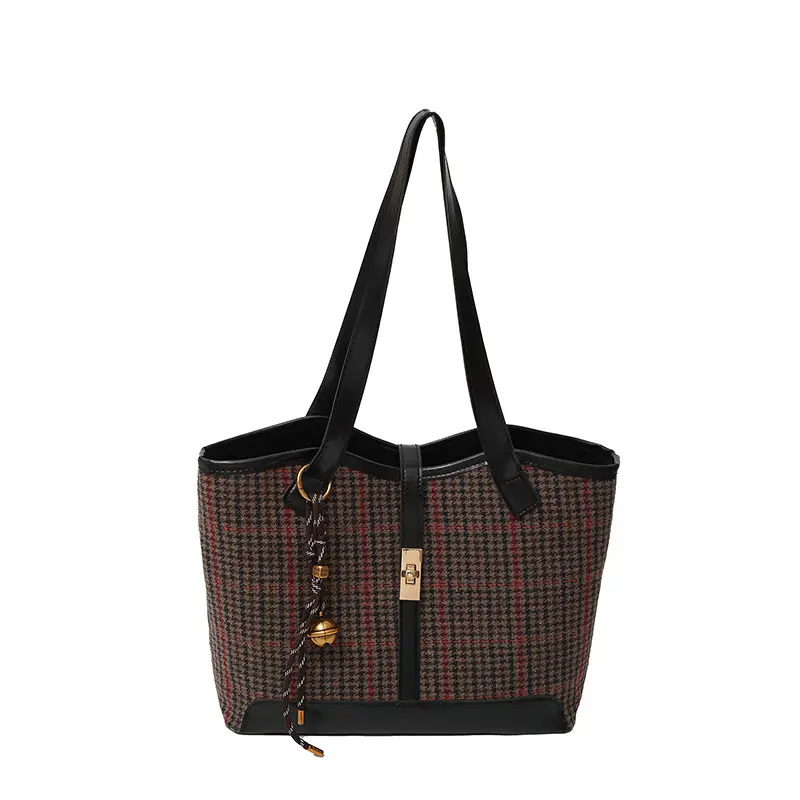 Women Woolen Plaid Shoulder Bag Large Capacity 2024 - Image 2