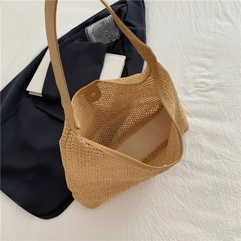 Golden Woven Underarm Bag for Women Large Capacity