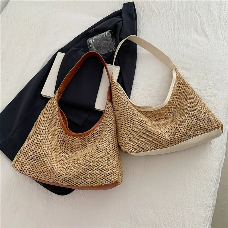 Golden Woven Underarm Bag for Women Large Capacity