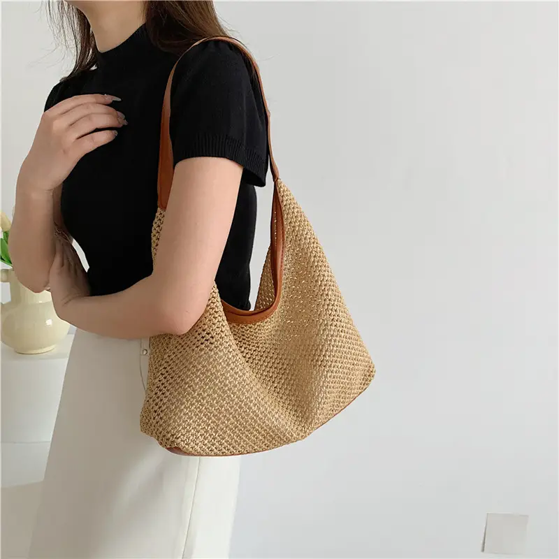 Golden Woven Underarm Bag for Women Large Capacity