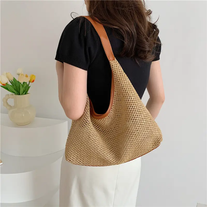 Golden Woven Underarm Bag for Women Large Capacity