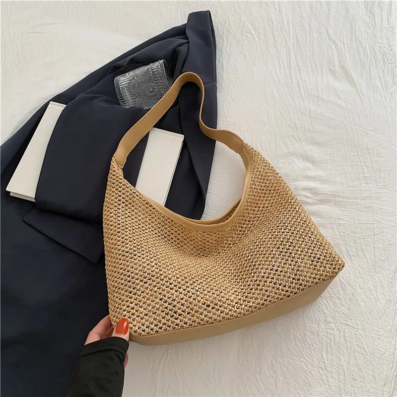 Golden Woven Underarm Bag for Women Large Capacity