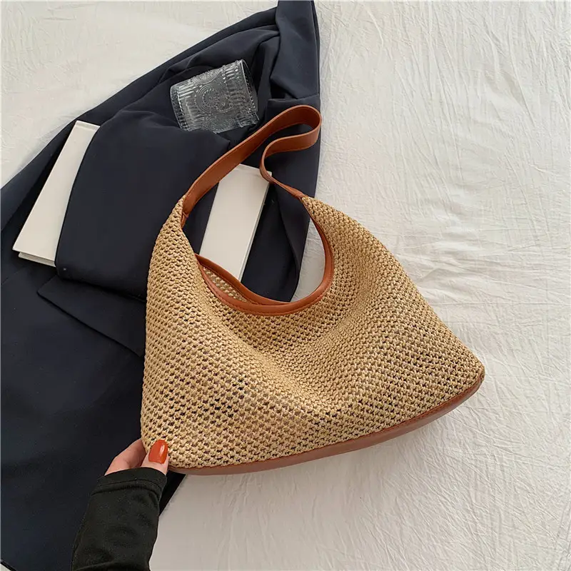 Golden Woven Underarm Bag for Women Large Capacity