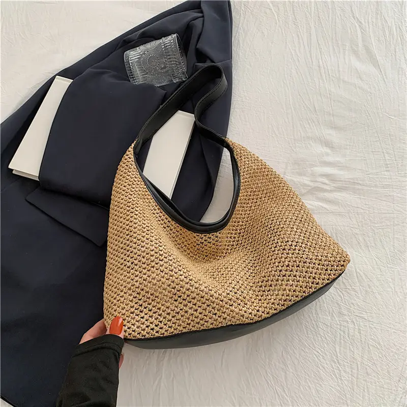 Golden Woven Underarm Bag for Women Large Capacity