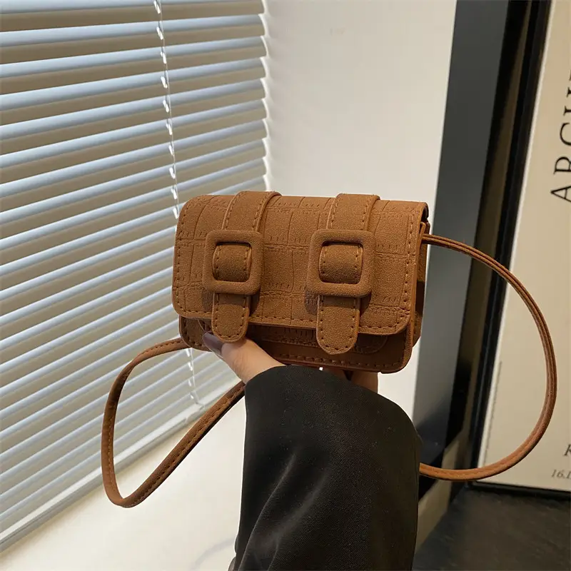 Small Square Crossbody Bag with Belt Buckle, Brown, 2024 - Image 5