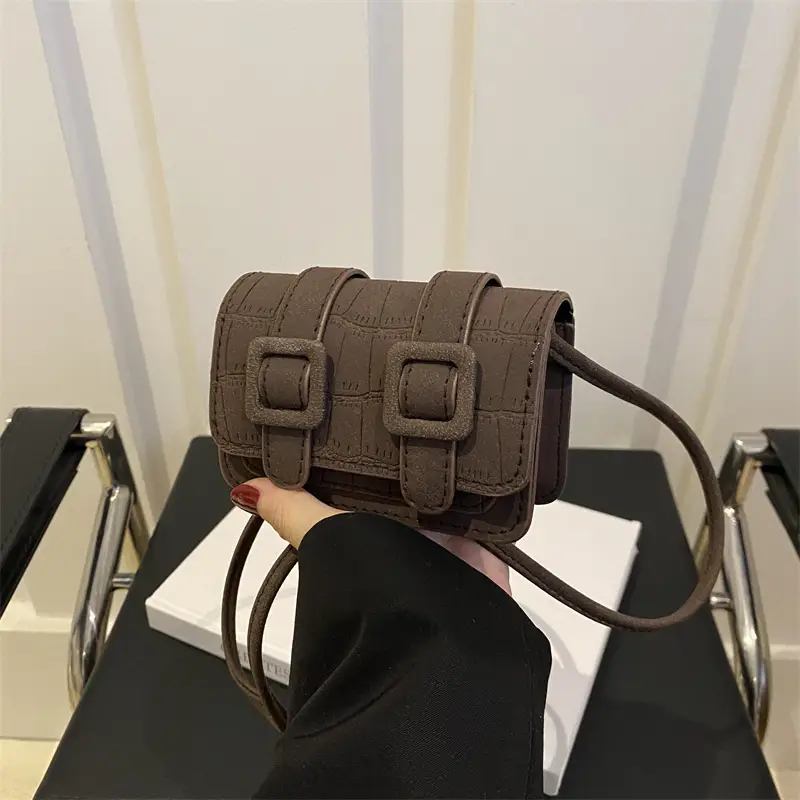 Small Square Crossbody Bag with Belt Buckle, Brown, 2024 - Image 7