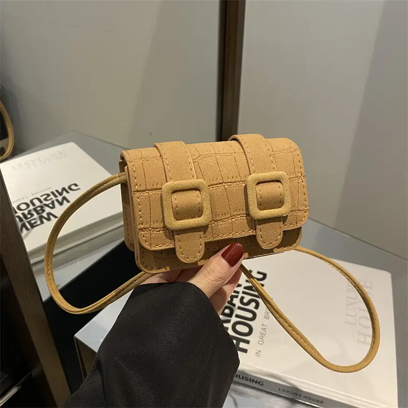 Small Square Crossbody Bag with Belt Buckle, Brown, 2024 - Image 8