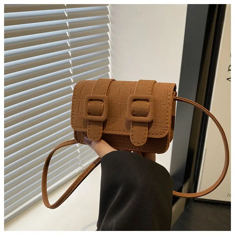Small Square Crossbody Bag with Belt Buckle, Brown, 2024 — feature 11