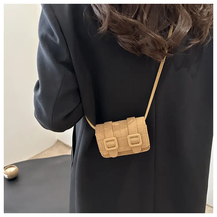 Small Square Crossbody Bag with Belt Buckle, Brown, 2024 — feature 16