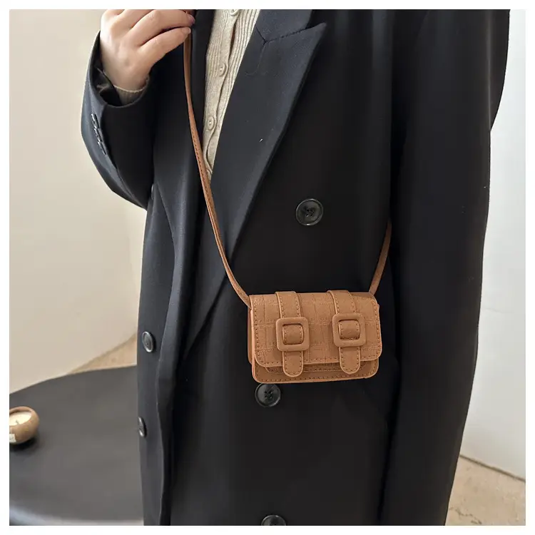Small Square Crossbody Bag with Belt Buckle, Brown, 2024 — feature 17