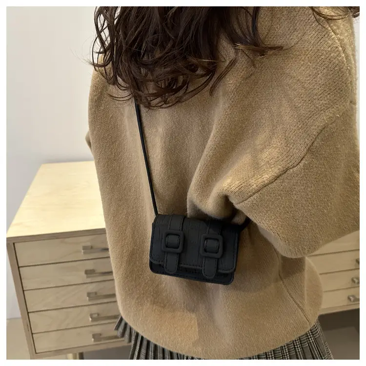 Small Square Crossbody Bag with Belt Buckle, Brown, 2024 — feature 23