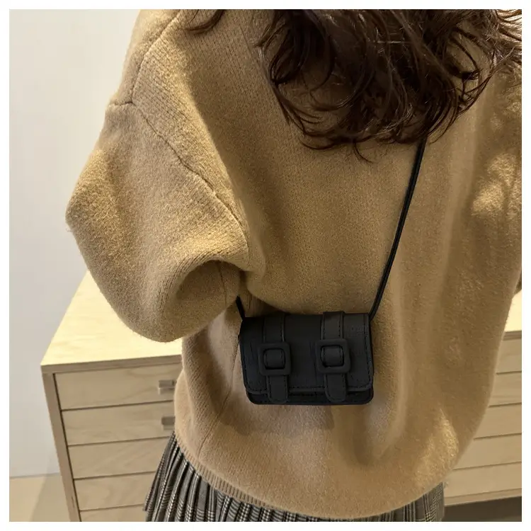 Small Square Crossbody Bag with Belt Buckle, Brown, 2024 — feature 24