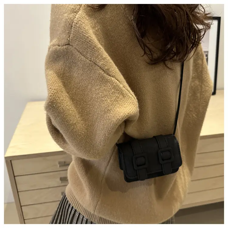Small Square Crossbody Bag with Belt Buckle, Brown, 2024 — feature 25
