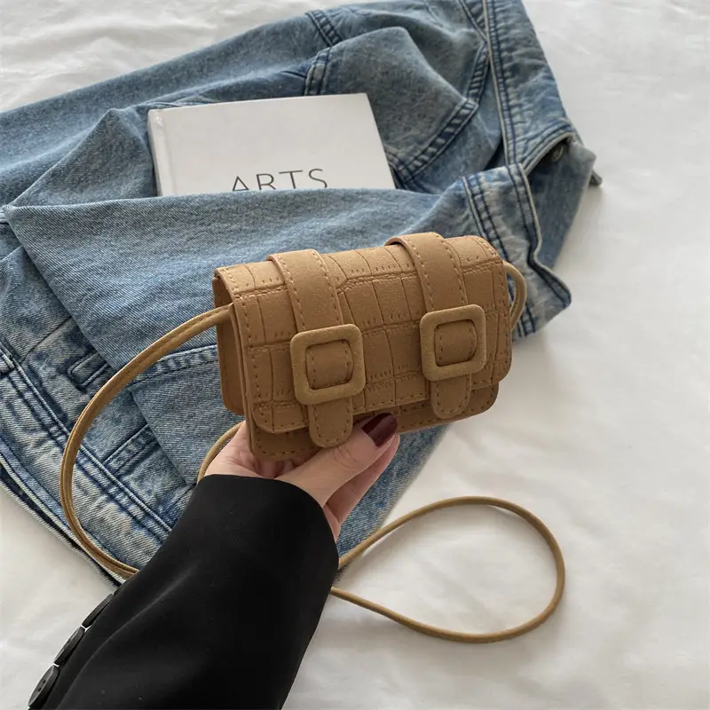Small Square Crossbody Bag with Belt Buckle, Brown, 2024 - Image 3