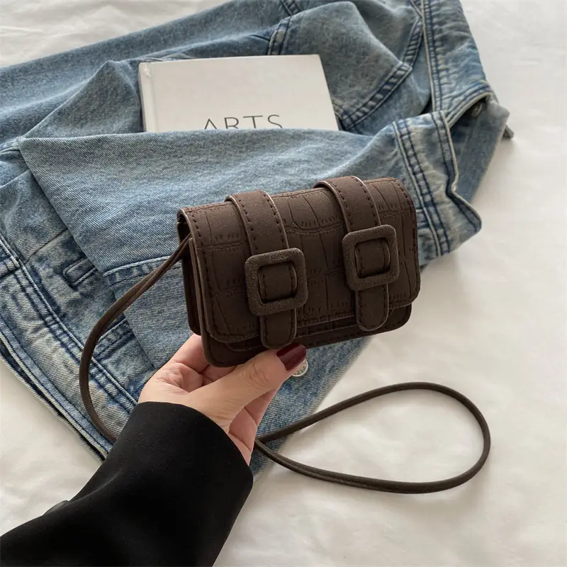 Small Square Crossbody Bag with Belt Buckle, Brown, 2024 - Image 4