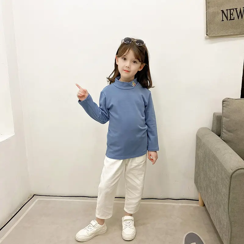 Girls Velvet Half-High Collar Yellow T-Shirt White Pants - Image 8