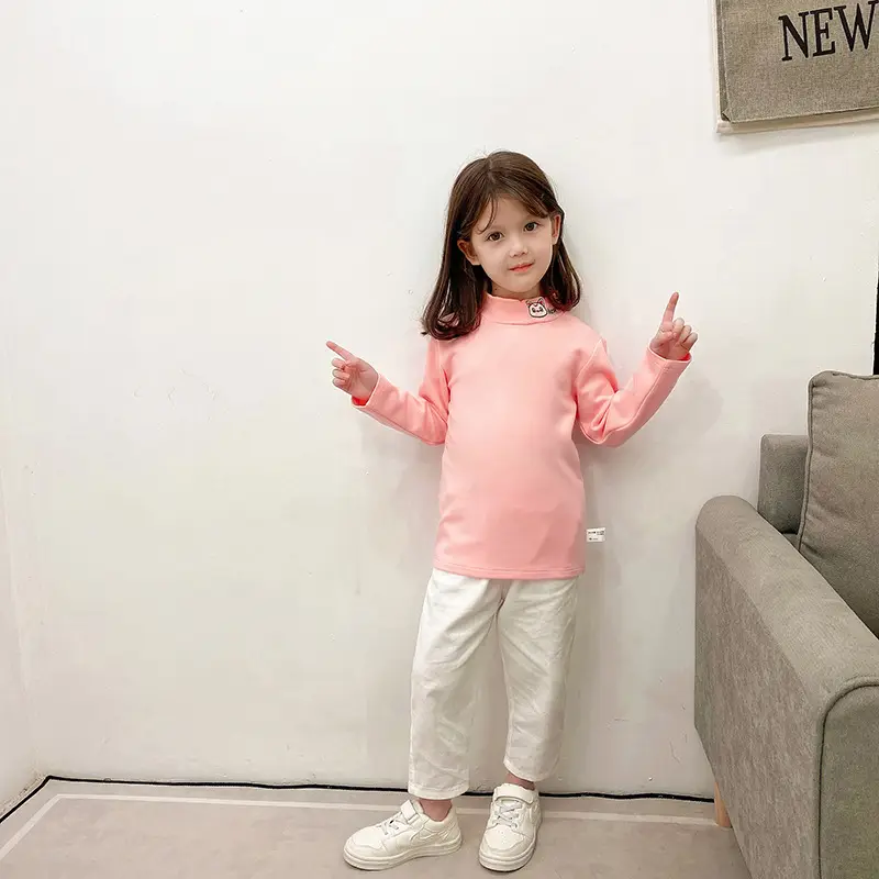 Girls Velvet Half-High Collar Yellow T-Shirt White Pants - Image 6