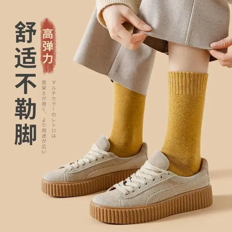 Socks autumn and winter women's thick terry socks warm black long fleece-lined winter towel bottom calf high thick socks