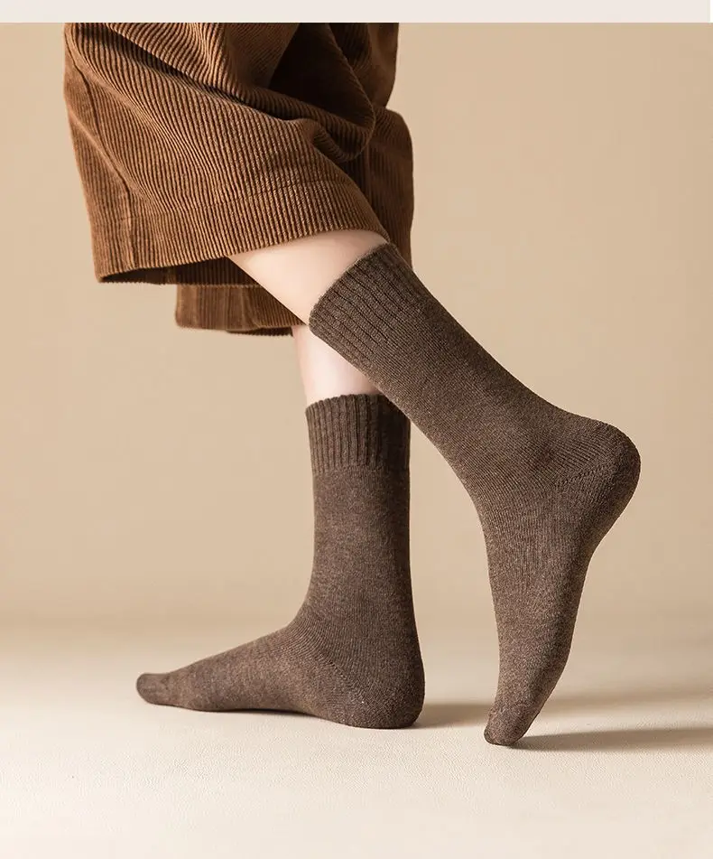 Socks autumn and winter women's thick terry socks warm black long fleece-lined winter towel bottom calf high thick socks — feature 11