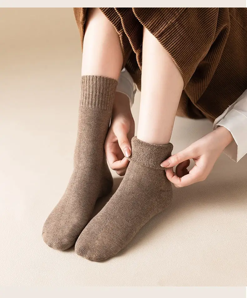 Socks autumn and winter women's thick terry socks warm black long fleece-lined winter towel bottom calf high thick socks — feature 3