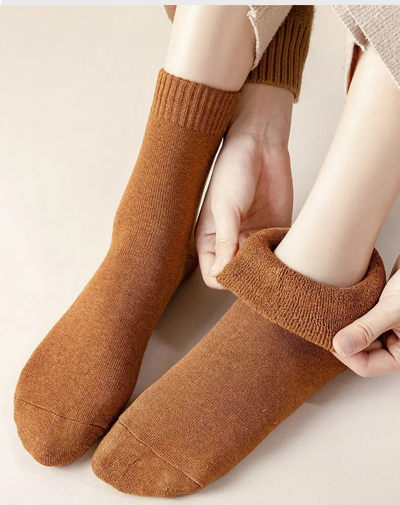 Socks autumn and winter women's thick terry socks warm black long fleece-lined winter towel bottom calf high thick socks — feature 6