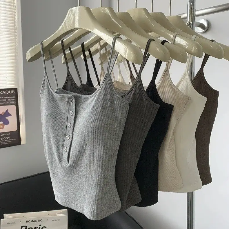 Button Camisole Women's Bracket Tube Top Outer Wear Fixed Cup Breathable Comfortable All-match Anti-light Inner Tube Top