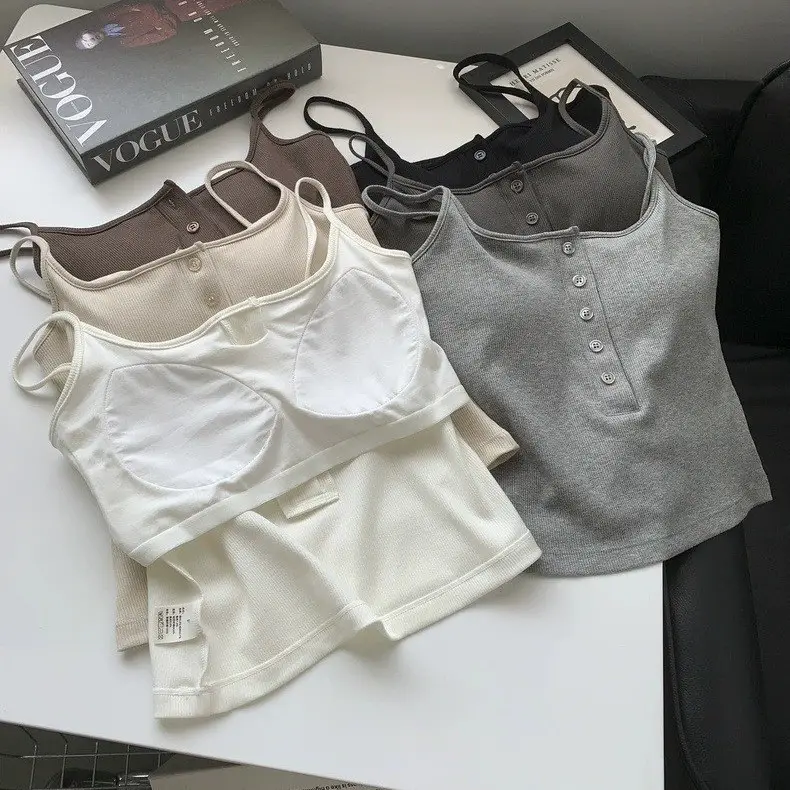 Button Camisole Women's Bracket Tube Top Outer Wear Fixed Cup Breathable Comfortable All-match Anti-light Inner Tube Top