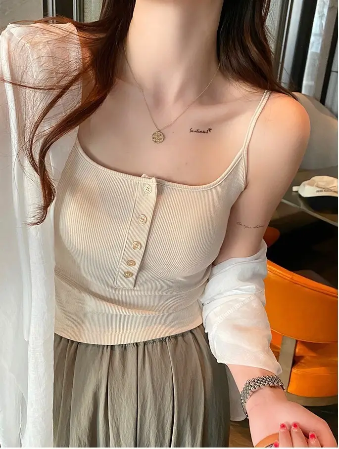 Button Camisole Women's Bracket Tube Top Outer Wear Fixed Cup Breathable Comfortable All-match Anti-light Inner Tube Top — feature 13