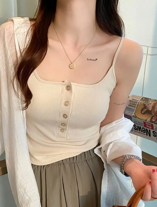 Button Camisole Women's Bracket Tube Top Outer Wear Fixed Cup Breathable Comfortable All-match Anti-light Inner Tube Top — feature 15