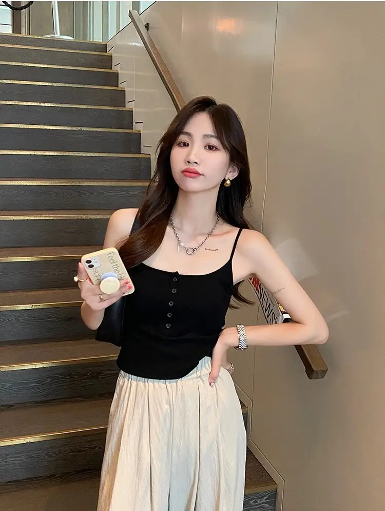 Button Camisole Women's Bracket Tube Top Outer Wear Fixed Cup Breathable Comfortable All-match Anti-light Inner Tube Top — feature 17