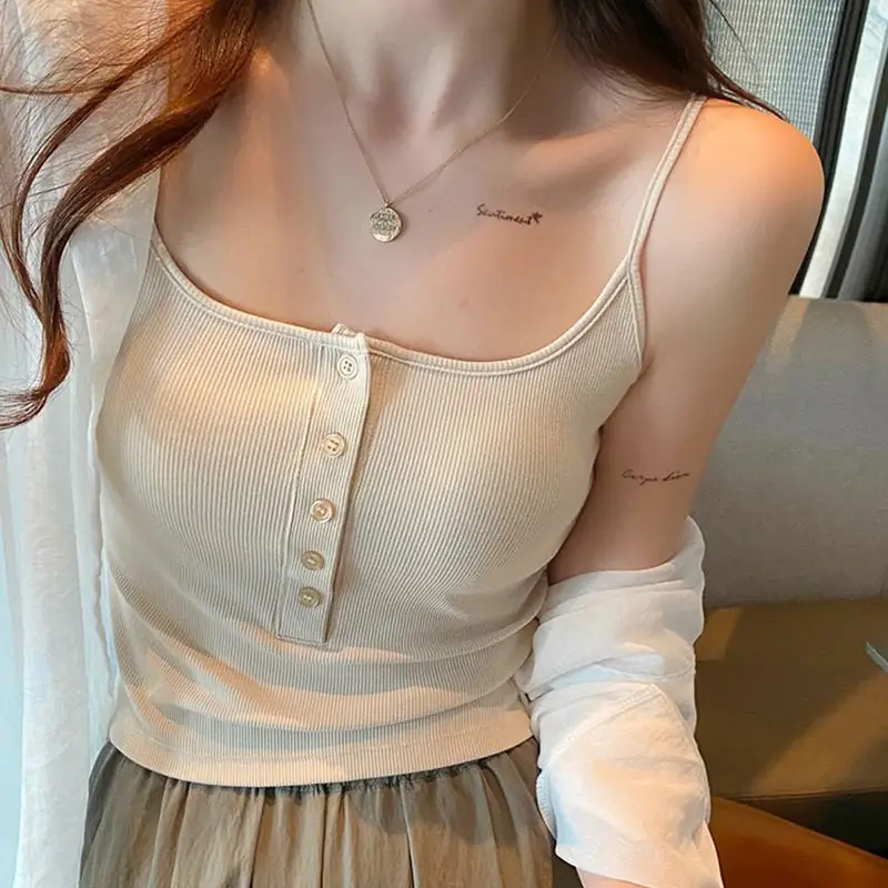 Button Camisole Women's Bracket Tube Top Outer Wear Fixed Cup Breathable Comfortable All-match Anti-light Inner Tube Top — feature 22
