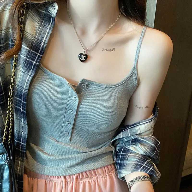 Button Camisole Women's Bracket Tube Top Outer Wear Fixed Cup Breathable Comfortable All-match Anti-light Inner Tube Top — feature 24