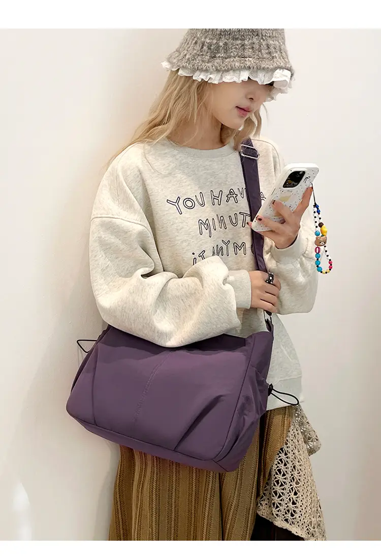 Women's Waterproof Nylon Crossbody Bag Large Capacity Purple — feature 30