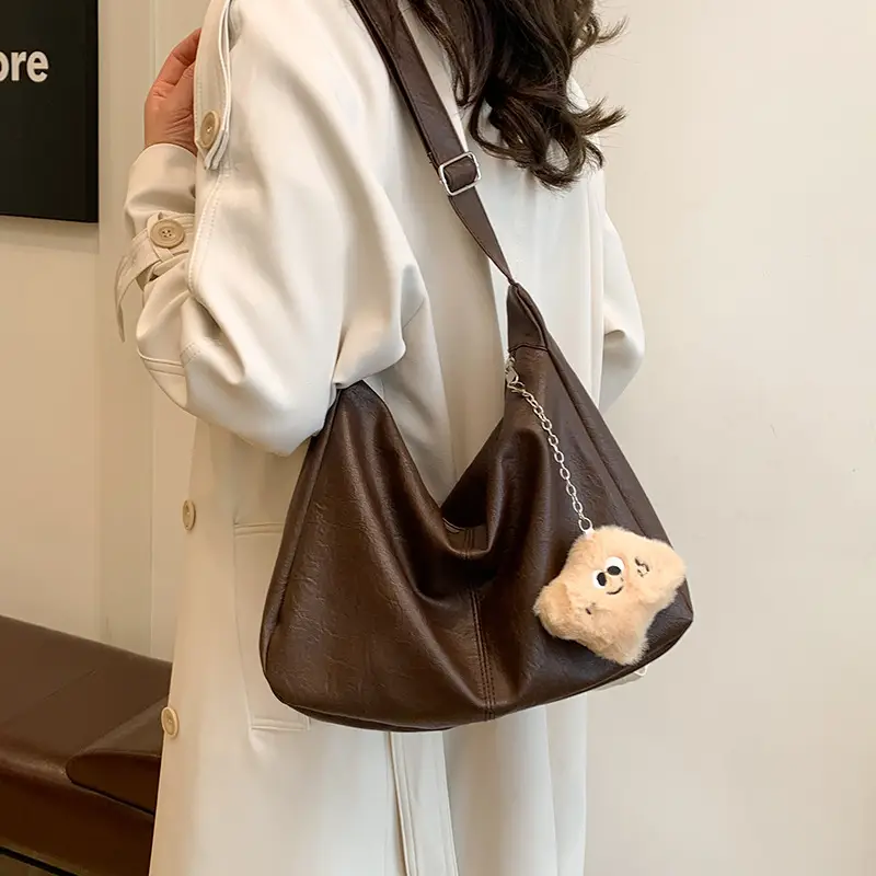 New Retro Crossbody Bag Women Large Capacity Textured Brown - Image 3