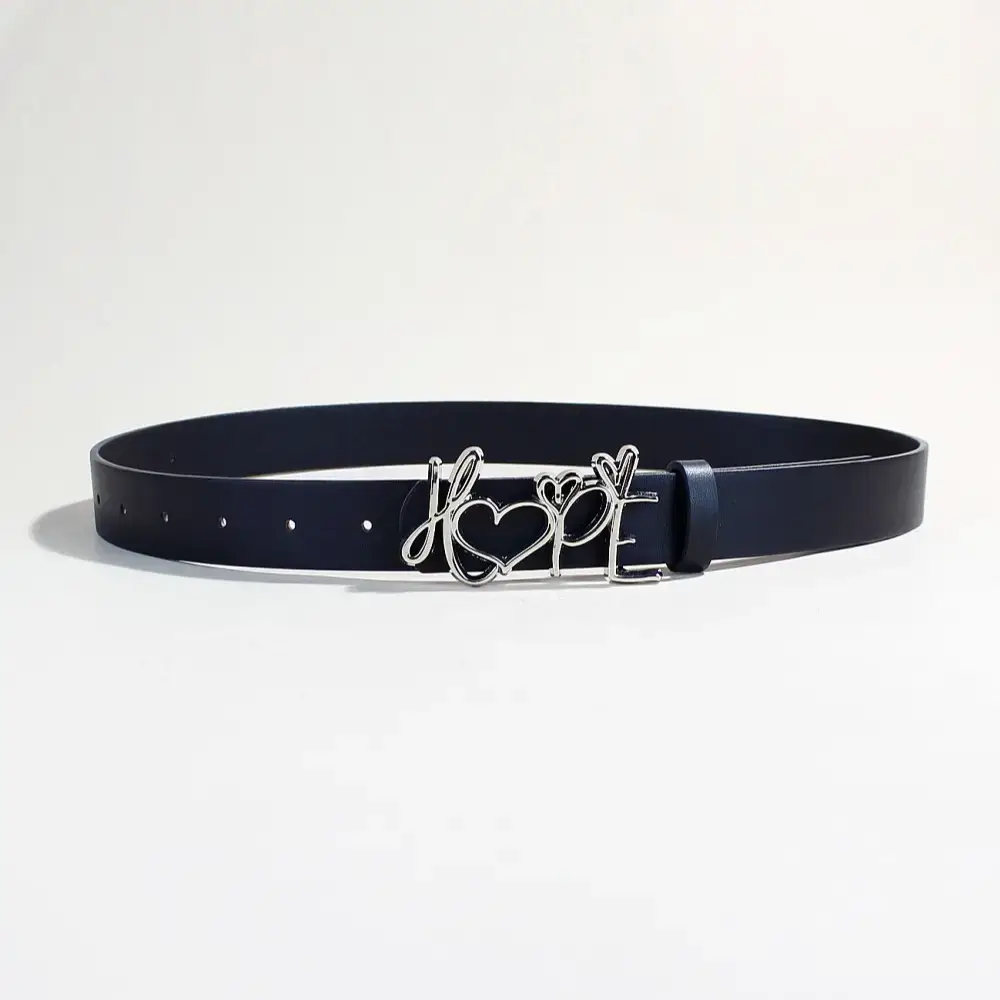 Women's LOVE Hardware Button Belt with Black Leather — feature 4