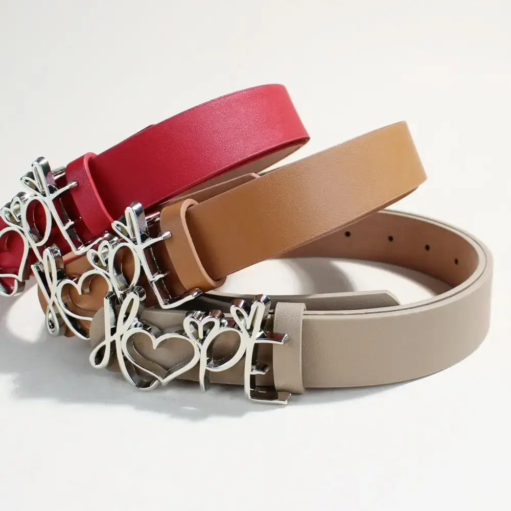 Women's LOVE Hardware Button Belt with Black Leather — feature 7