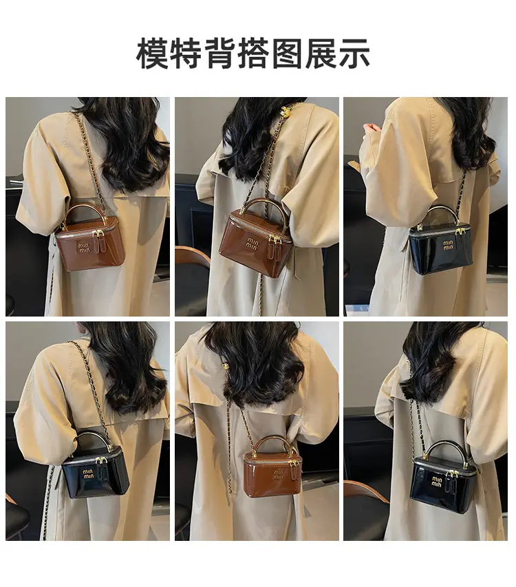 Women's Cross-border Retro Oil Wax Leather Box Bag Brown Gold Chain — feature 10