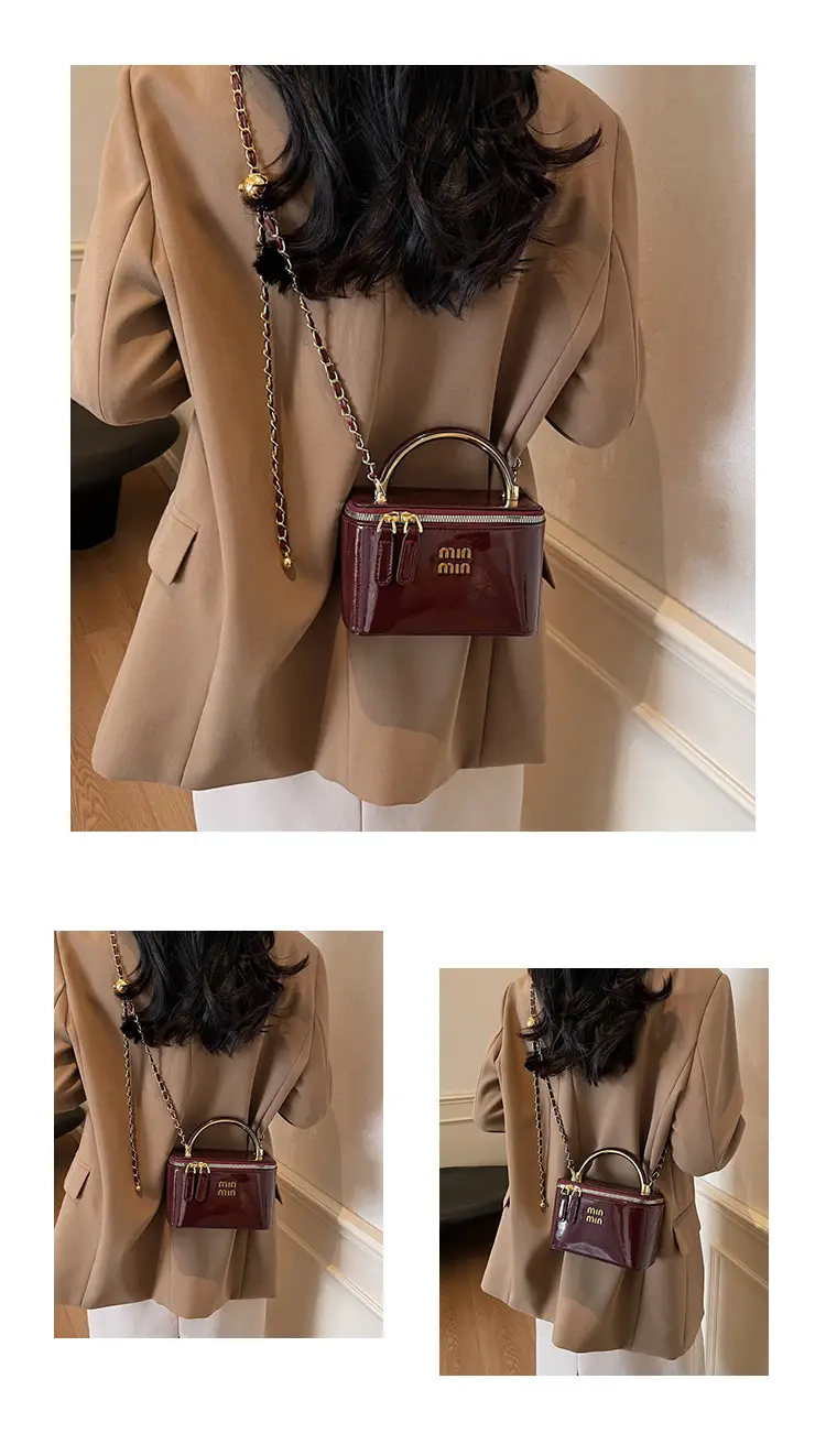 Women's Cross-border Retro Oil Wax Leather Box Bag Brown Gold Chain — feature 13