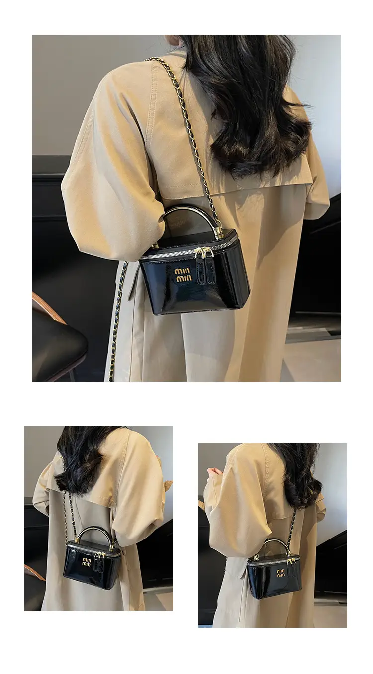 Women's Cross-border Retro Oil Wax Leather Box Bag Brown Gold Chain — feature 14