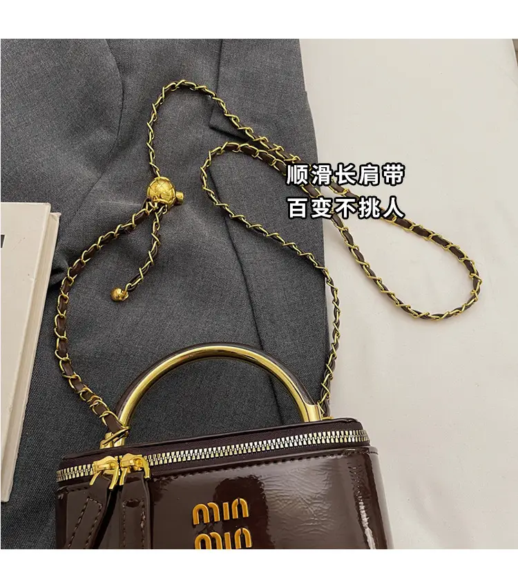 Women's Cross-border Retro Oil Wax Leather Box Bag Brown Gold Chain — feature 5