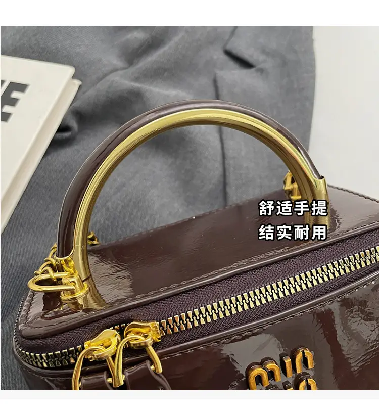 Women's Cross-border Retro Oil Wax Leather Box Bag Brown Gold Chain — feature 7