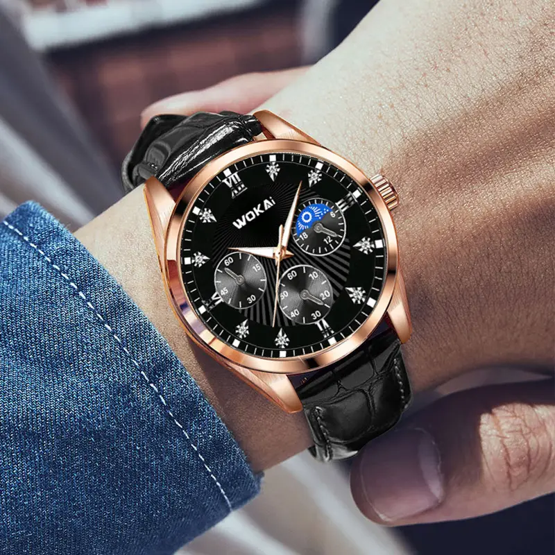 Men's Three-Eye Star Business Watch Quartz Sports Casual Belt